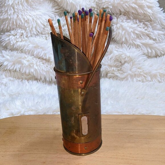 Vintage Copper & Brass Match Holder with Striker - Picture 2 of 8